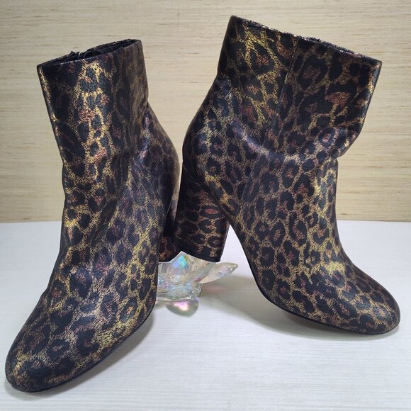 Neiman Marcus Womens Size 6.5 Leopard Animal Print Metallic Boots Shoes - Picture 3 of 16